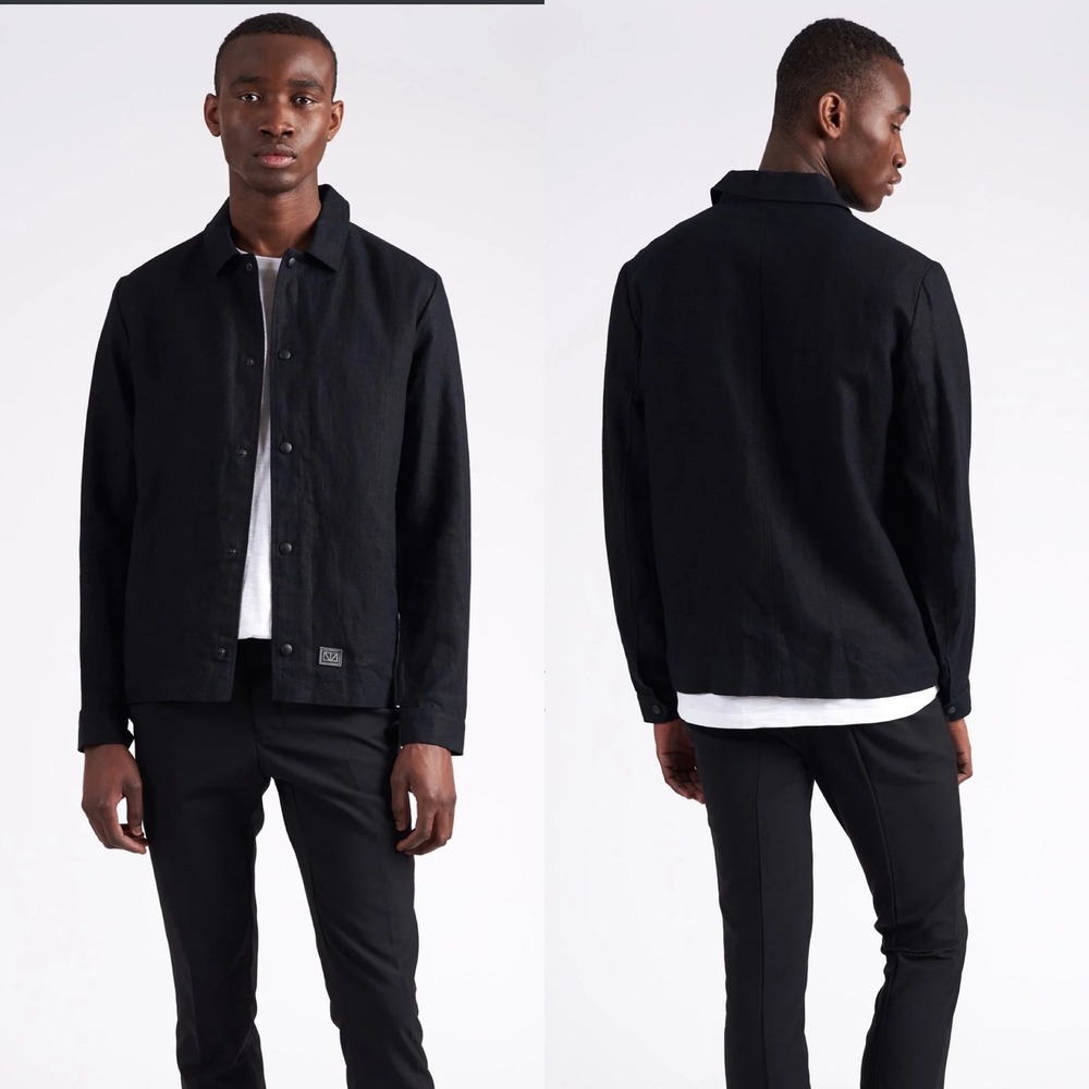 Brixtol Textiles Linen Trent Jacket Snap Closure‎ Black Menswear Shirt Jacket M